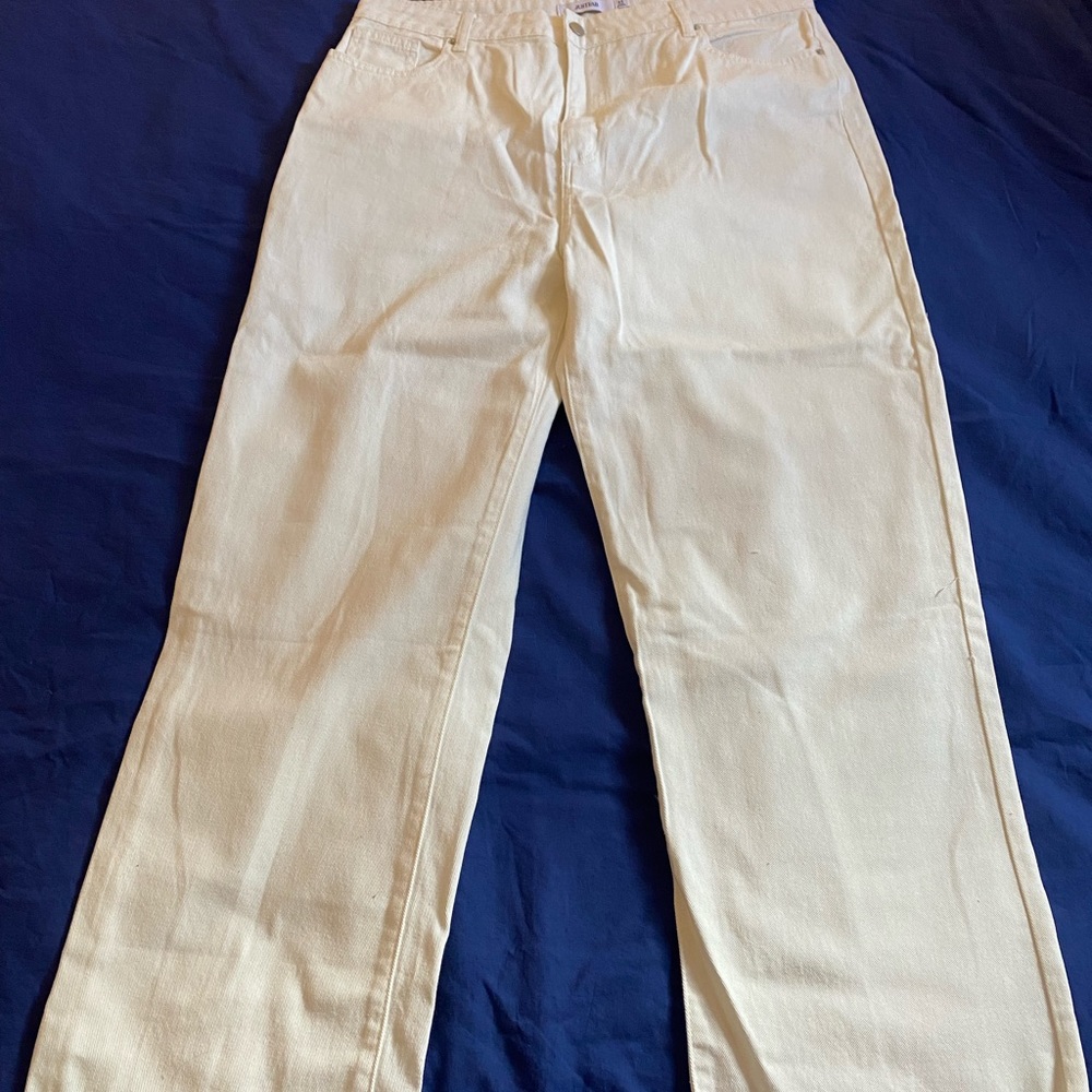 Cream wide leg jeans